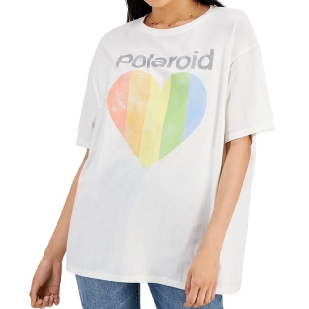 NWT White Grayson Threads Juniors Polaroid Graphic-Print Tee Size M